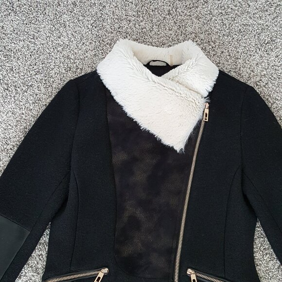 NEW Ivanka Trump Faux Shearling Leather Biker Moto Jacket Coat Wool Sherpa Black - Picture 7 of 14